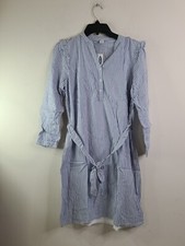 Old Navy Light Blue Chambray Stripe Button Belted Tie Cami Shirt Dress Small NW