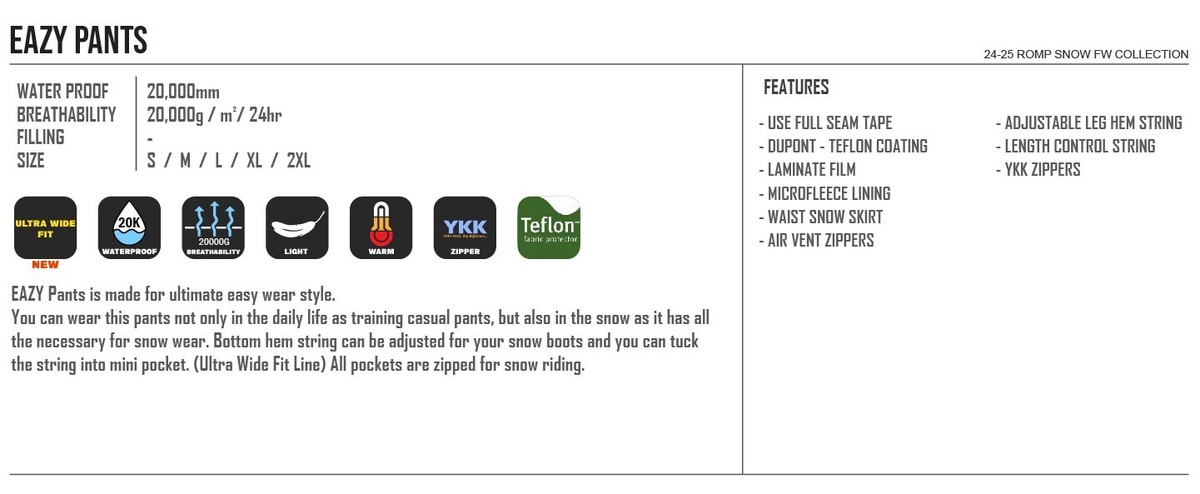 ROMP TV FLAT PANTS (SKY) XL スノーボードウェア Romp Snow Wear TV EAZY PANTS Snowboard Ski Winter Pant | eBay