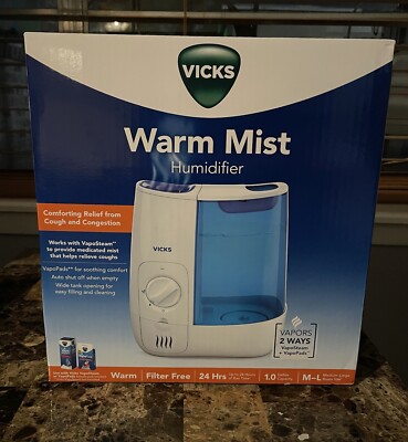 Vicks Warm Mist Humidifier for Medium/Large Rooms, 1.0 Gallon Capacity 24  Hr New