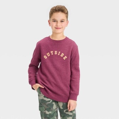 Boys Crewneck Fleece Pullover Sweatshirt Cat &Jack Burgundy S 6/7 NWT  1000001073