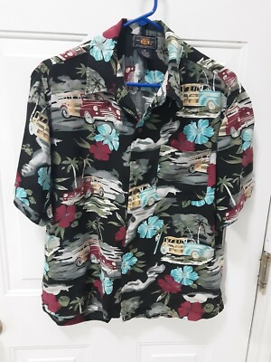 Route 66 Original Clothing Co Hawaiian Shirt Vtg. ''Woodie'' surfer Cars Men's Med
