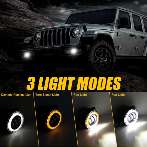 Pair 7" Round LED Headlights Red Halo DRL + 4" Fog Lights For Jeep Wrangler JK - Bild 15 von 20