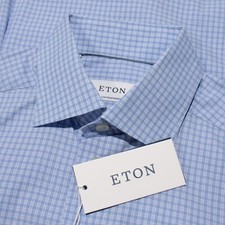 Eton NWT Dress Shirt 38 15 Contemporary Fit in Blue / White Check 100 Cotton