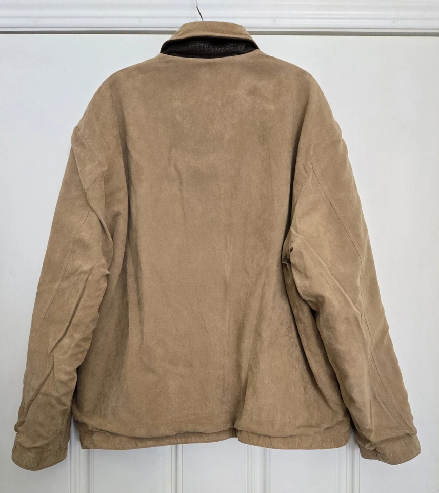 Chaqueta Impermeable Adulto L Marrón Beige Cuero Gamuza Reversible Cremallera Completa Abrigo Foto 4 de 4