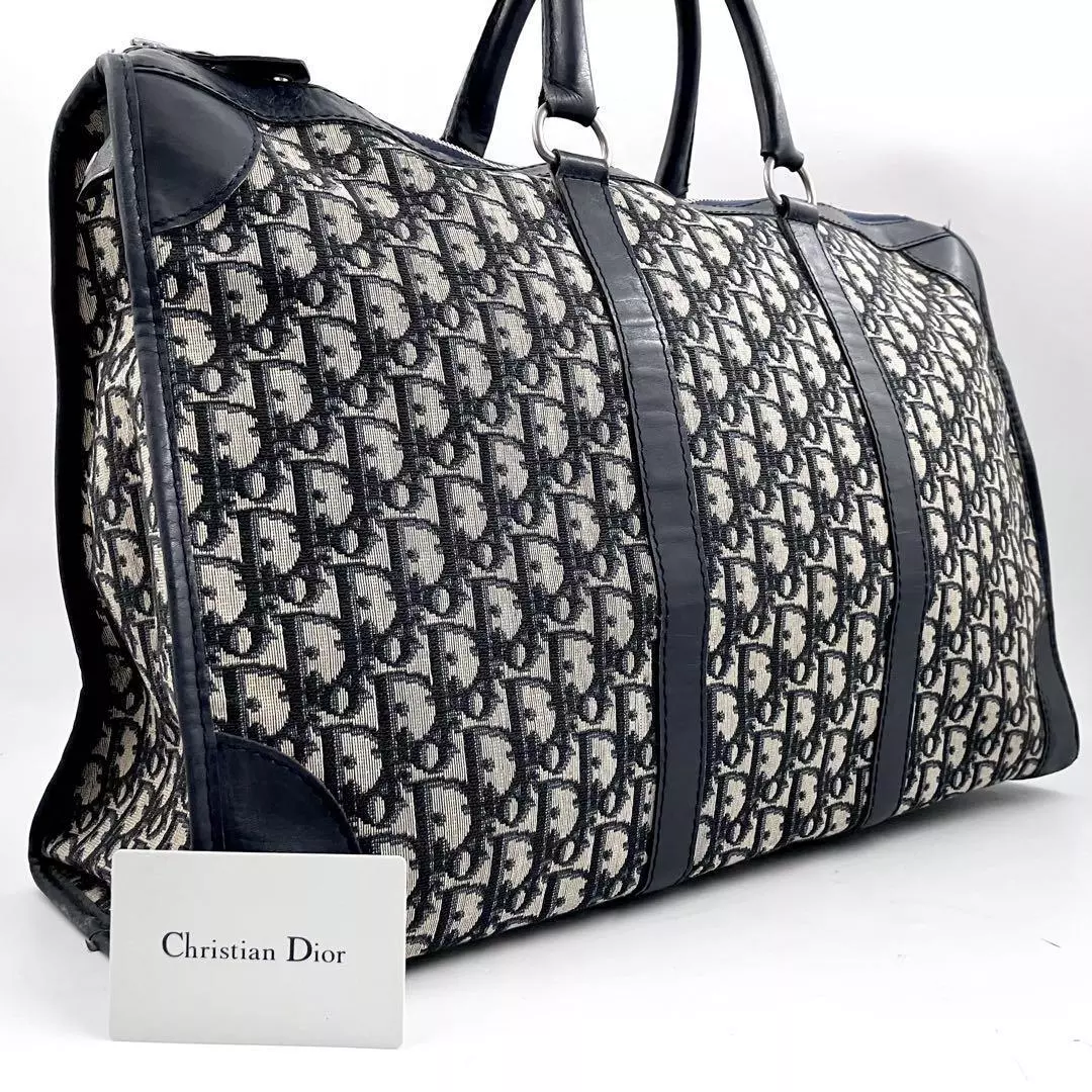 Sac Christian Dior 2430 Trotter main Boston cuir toile bleu marine