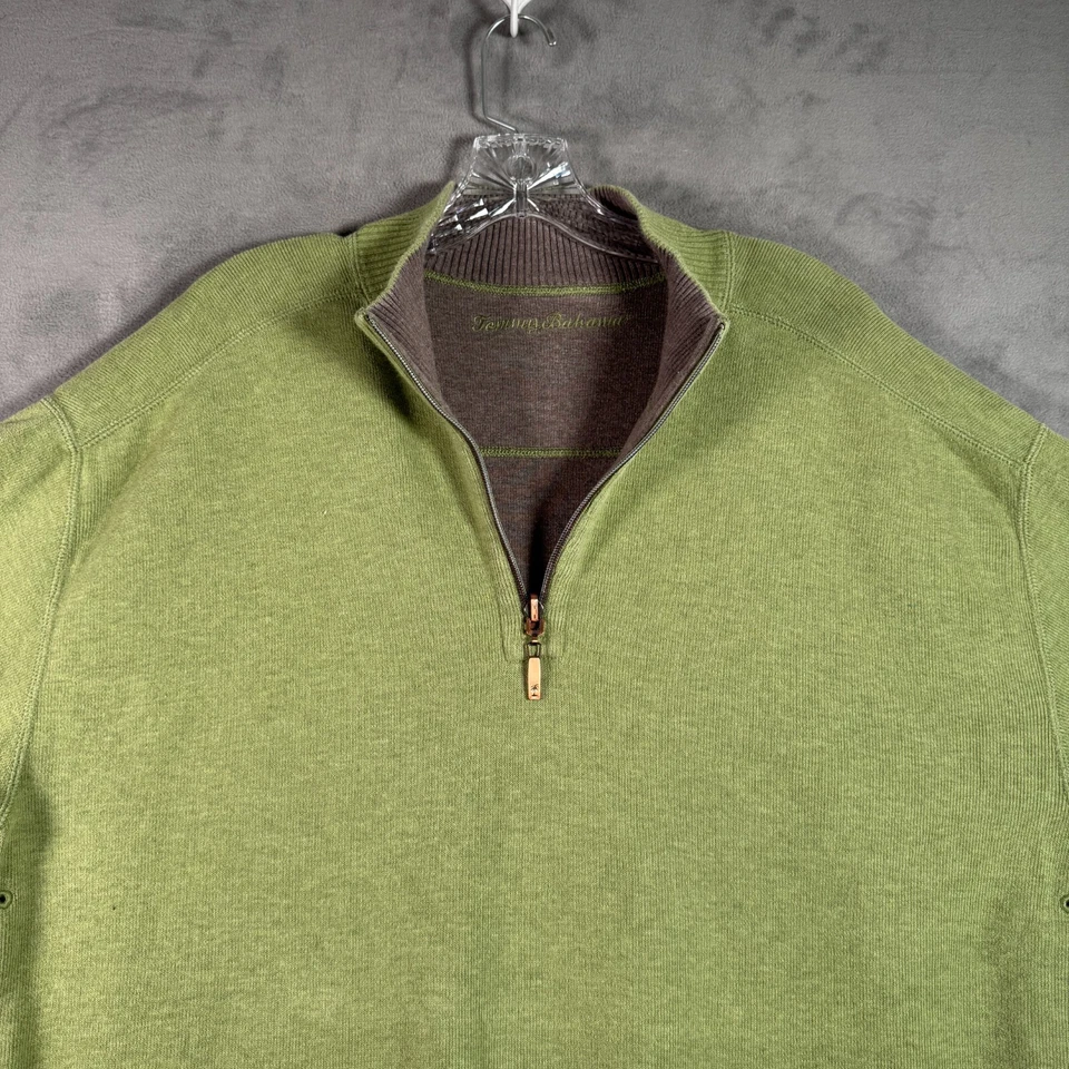 Suéter Tommy Bahama Para Hombres XL Verde 1/4 Cremallera Pullover Golf Negocios Informal Tejido Foto 3 de 4