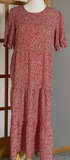 SHEIN Tiered Printed Midi Dress Sz L Red Short Sleeves Sheer Boho Peasant Beach