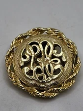 Vintage Gold Tone Metal Monogram Scarf Clip