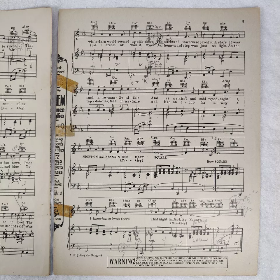 Rare 1940 A Nightingale Sang In Berkeley Square Sheet Music featuring Kate Smith - Image 4 of 4