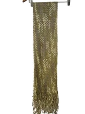 NWT Beige Tan Gold Fringe rectangle loose woven scarf - Estate Find