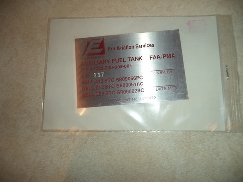 Bell Helicopter 412, 212, 205 Auxiliary Fuel Tank Data Plate