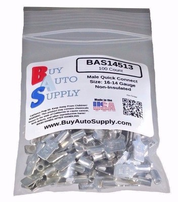 100 16-14 Ga. Non Insulated Male Quick Connect Bare Terminal Naked Disconnect