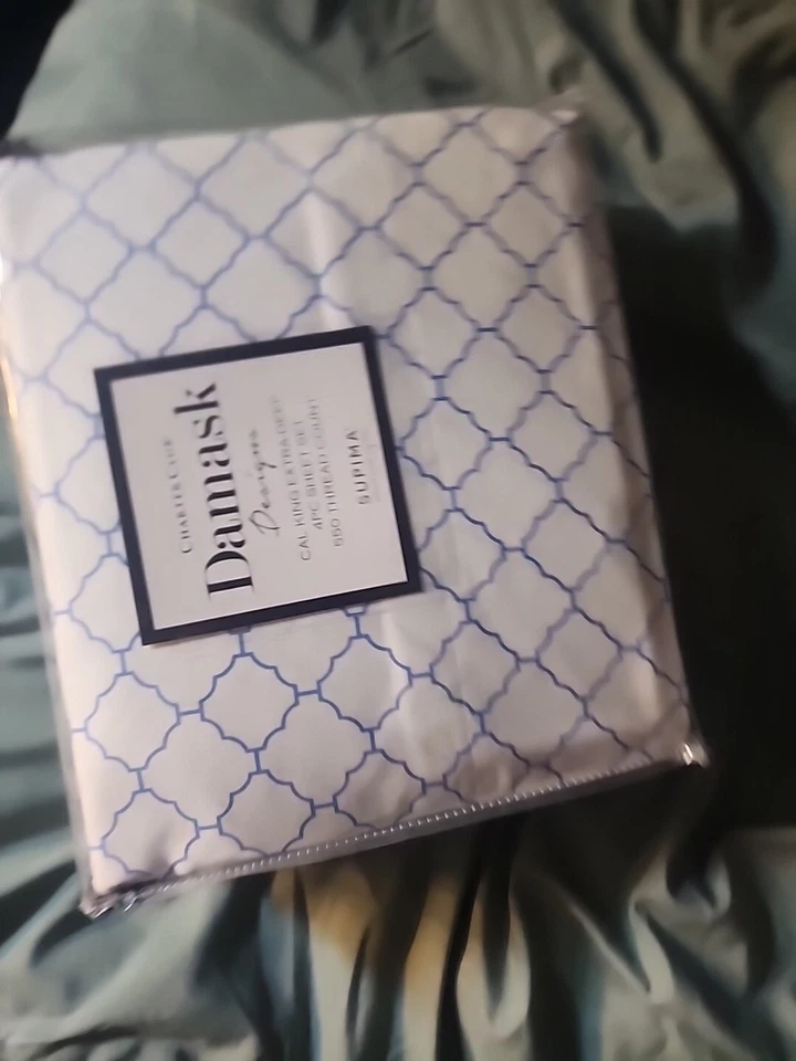 Juego de sábanas Charter Club 100 % algodón Supima 550 TC azul geométrico Cal-King $235 Foto 4 de 4