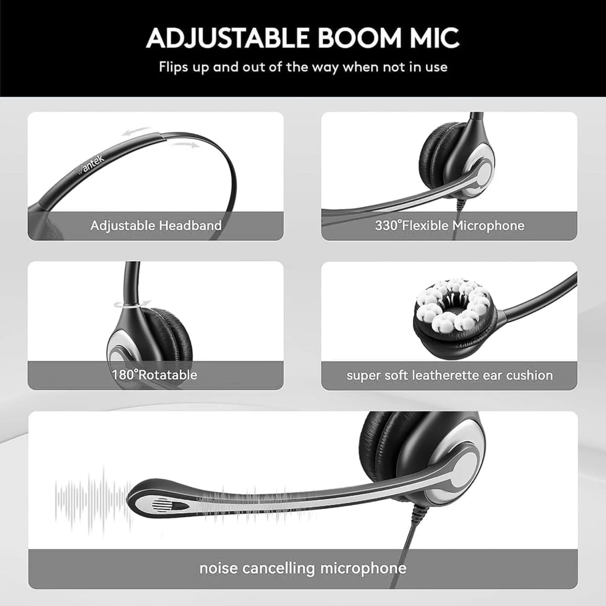 Wantek Headsets met ruisonderdrukkende microfoon, USB/3,5 mm/USB C- aansluiting, 3-in-1 pc-headset, USB-headset en volumeregeling voor callcenter, Skype, Zoom, Home Office, online cursussen, heldere