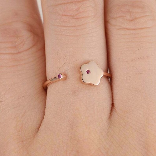 0.1ct Natural Pink Ruby Flower Open Cuff Engagement Ring 14k Rose Gold Plated - Picture 8 of 11
