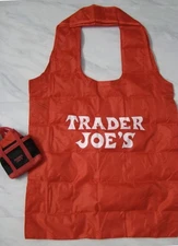 Trader Joe's Micro Tote with Reusable Grocery Bag 2 In 1 Mini Black and Red New