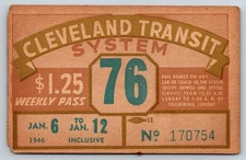Cleveland Transit System 1946 Weekly Pass Vintage Transit Ticket (#56)