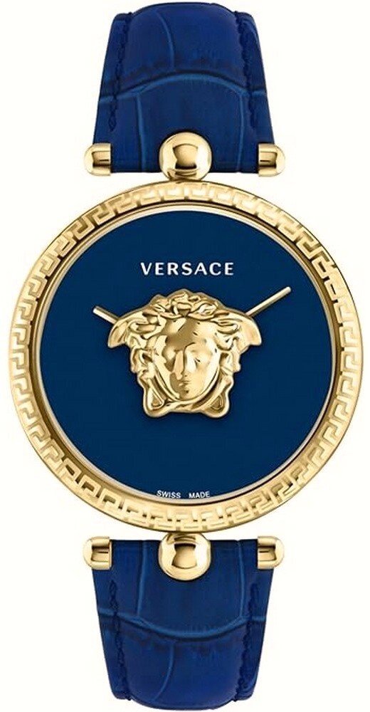Versace VECO02922 Palazzo gold blue Leather Women's Watch NEW