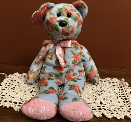 Ty Beanie Babies 2.0 Motherly Bear Floral Pattern Pink Ribbon 2008 Plush