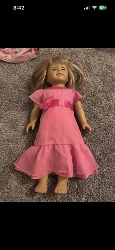 American Girl Doll Pink PolkaDot Dress Ribbon Waist & Bow ( Doll Not Included)