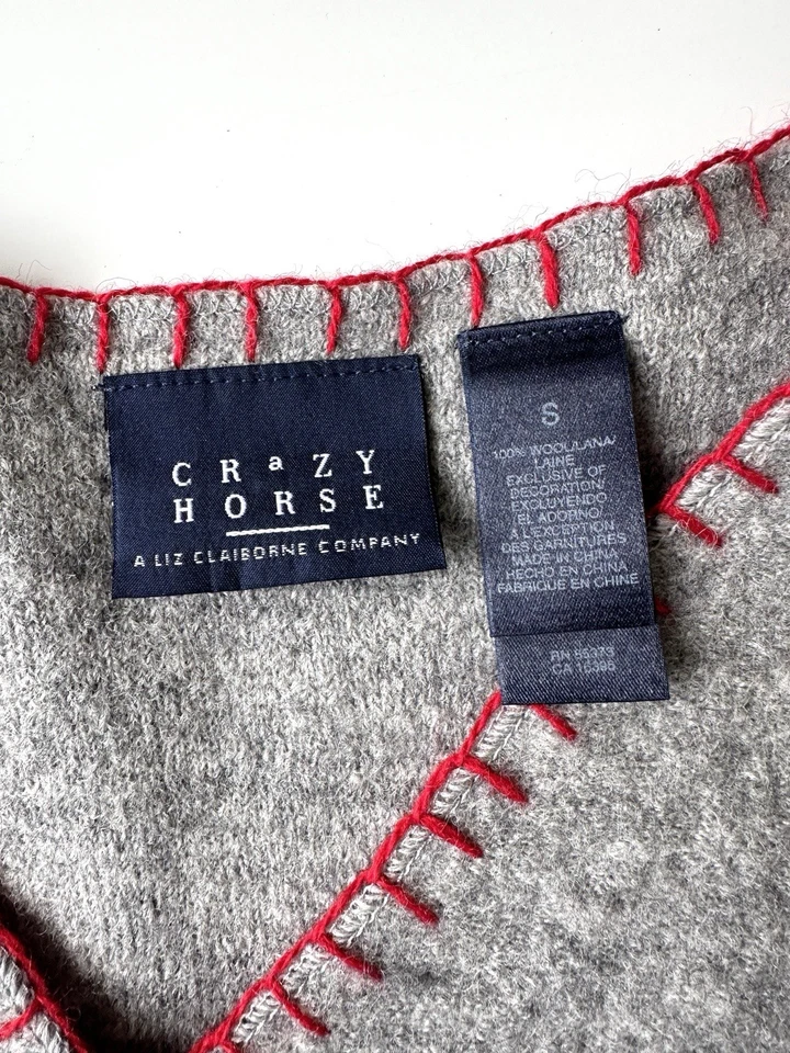 Vintage Gray Christmas Holiday 100% Wool Appliqué Beaded Sweater Vest Size Small - Image 2 of 4