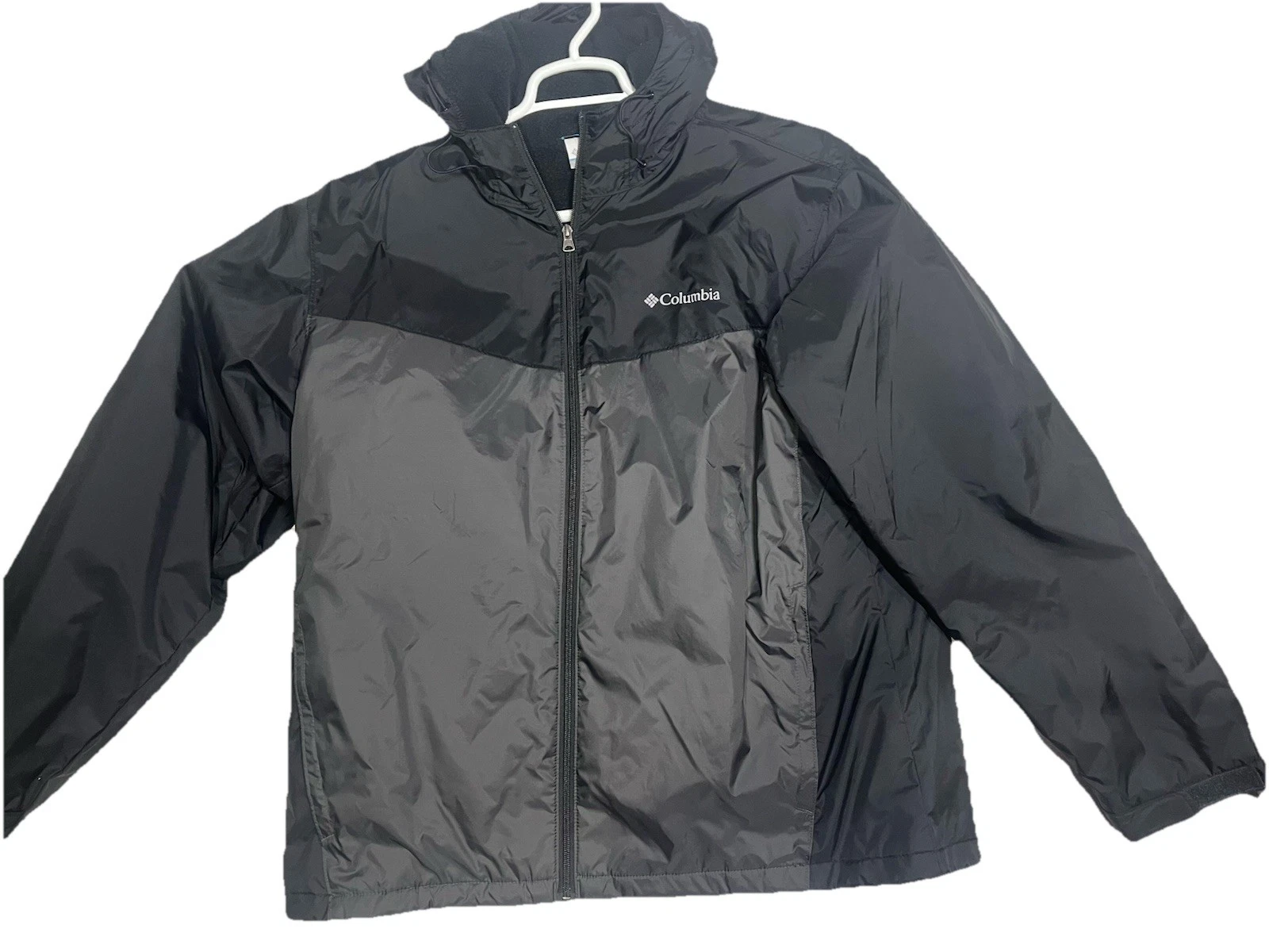 Columbia Jacket Mens XL Black Gray Hooded Full Zip Lightweight Windbreaker Coat