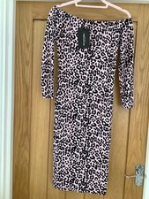 Leopard Print Dress Pink Size 12 NWT Off the Shoulder