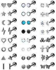 24 Pairs Stainless Steel Stud Earrings Set for Women Men CZ Heart Butterfly T...