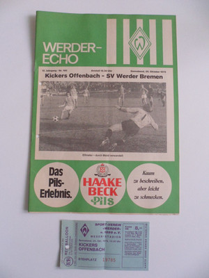 Werder Bremen-Kickers Offenbach   1975/76  Programm + Eintrittskarte Bundesliga