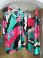 Natori floral print gowns slip chemise sz M pullover gown XL