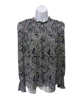 5a7 cinq a sept High Neck Smocked Top Blouse Womens M Whimsical Babydoll #2140