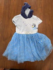 Bluey Cosplay dress Child Size 4-5 hood With Ears Blue Tutu Dress Silver Star