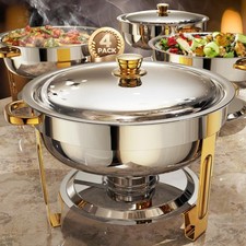 ZILODE CFD02-4P Chafing Dishes 4 Pack 6QT Stainless Steel Round Gold Silver