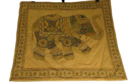 34-In X29-in X Hand Stitched Elephants Motif Indian Yellow