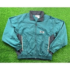 Vtg 90s Nike Windbreaker Jacket L Teal Green Black Colorblock Full Zip Swoosh
