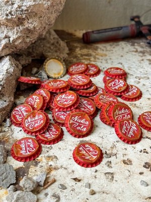 10 Rusty Bottle Caps, Nuke Cola Fallout Inspired, Wasteland Prop, Handmade Gift