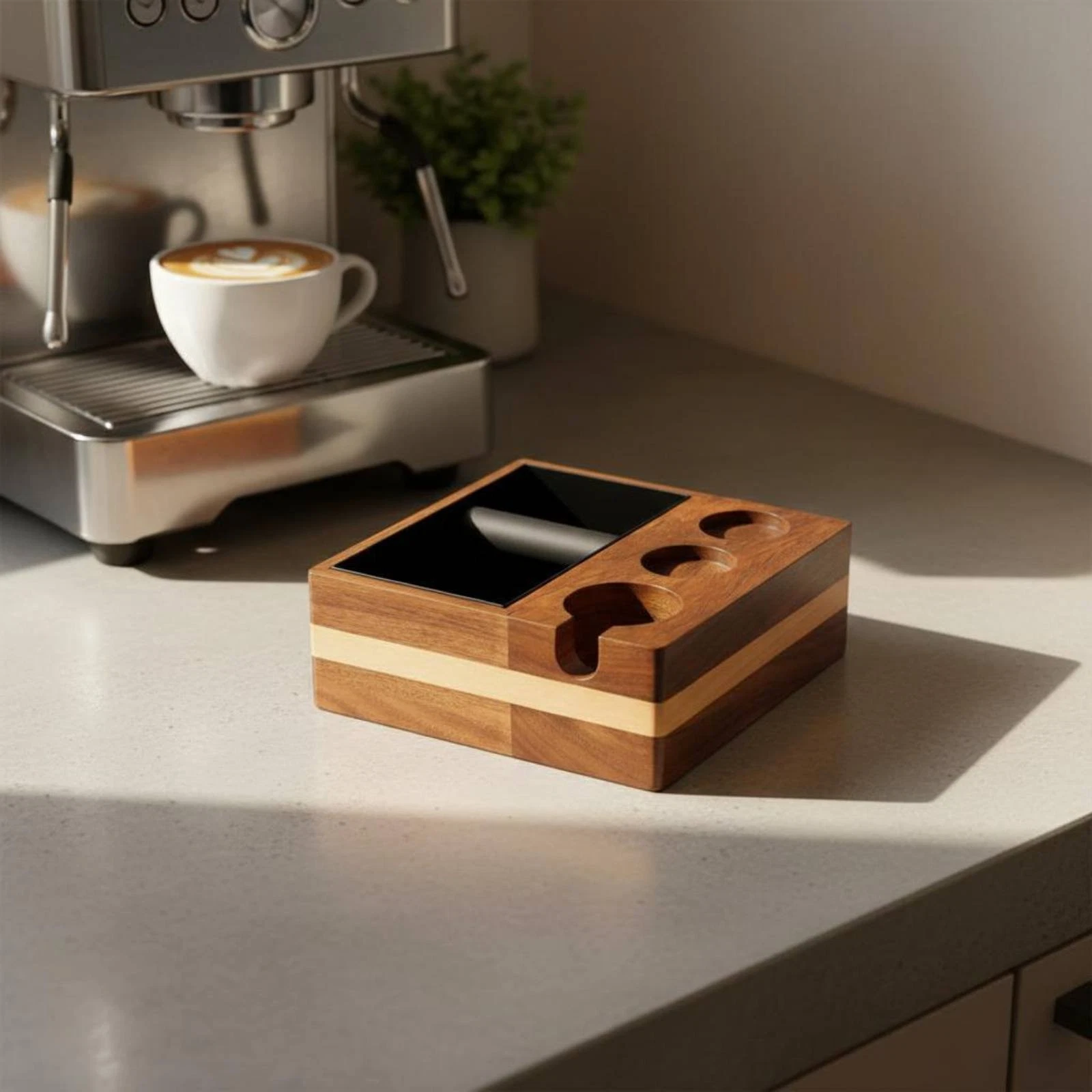 Knock Box Set Multi-Function Wooden Tamping Stand Non-Slip-Slip Pads