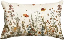 Fall Flowers Throw Pillow Cover 12x20 Inch Seasonal Autumn Floral Thanksgiving