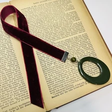 Handmade Velvet Bookmark Repurposed Vintage Jewelry One of a Kind Bookish Gift