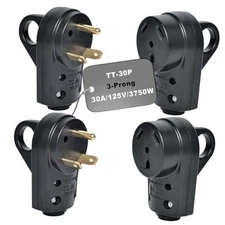 30 Amp RV Plug Male and Female Set, 2 Sets TT-30P/30R Receptacle, 125V Black