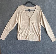GAP Beige Knit V-Neck Button Front Linen Rayon Cardigan Sweater Women s L
