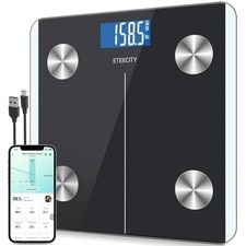 Etekcity Rechargeable Smart Body Fat Scale Bluetooth App Black 400lb