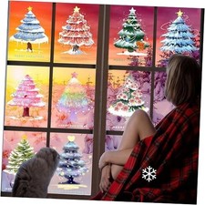 9 Sheets Christmas Window Clings Watercolor Xmas Tree Window Decals Colored