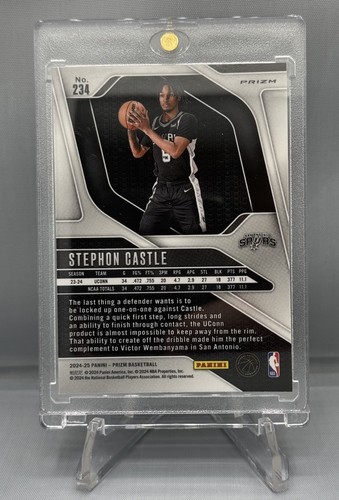 2024-25 Panini Prizm Stephen Castle Green Ice Prizm Prizm Rookie Spurs SP RC - Picture 2 of 2