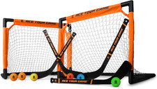 Shiny Hockey Set - 4-Player Indoor/Outdoor Mini Hockey Kit with Goals & Balls