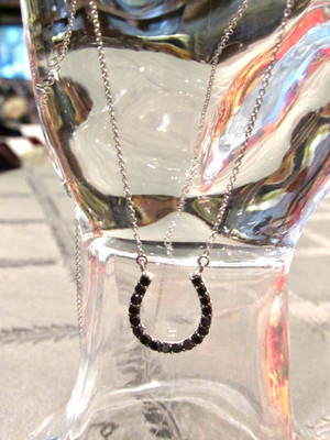 Schwarzer Diamant Hufeisen Anhänger, 14k 18'' Weißgold Kette