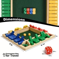 1 PC Shut the Box Dice Game Wooden Board Math Number Game Family for 1-4 Players