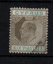 Cyprus KEVII 1903 6pi sepia & green SG55 good used Cat Val £180 WS45597
