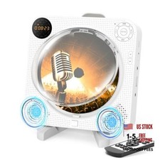 Bluetooth Wall CD Player with Speakers Remote Control FM Radio White