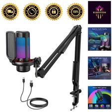 High-Fidelity USB Condenser Mic with Boom Arm  Volume Control for Twitch